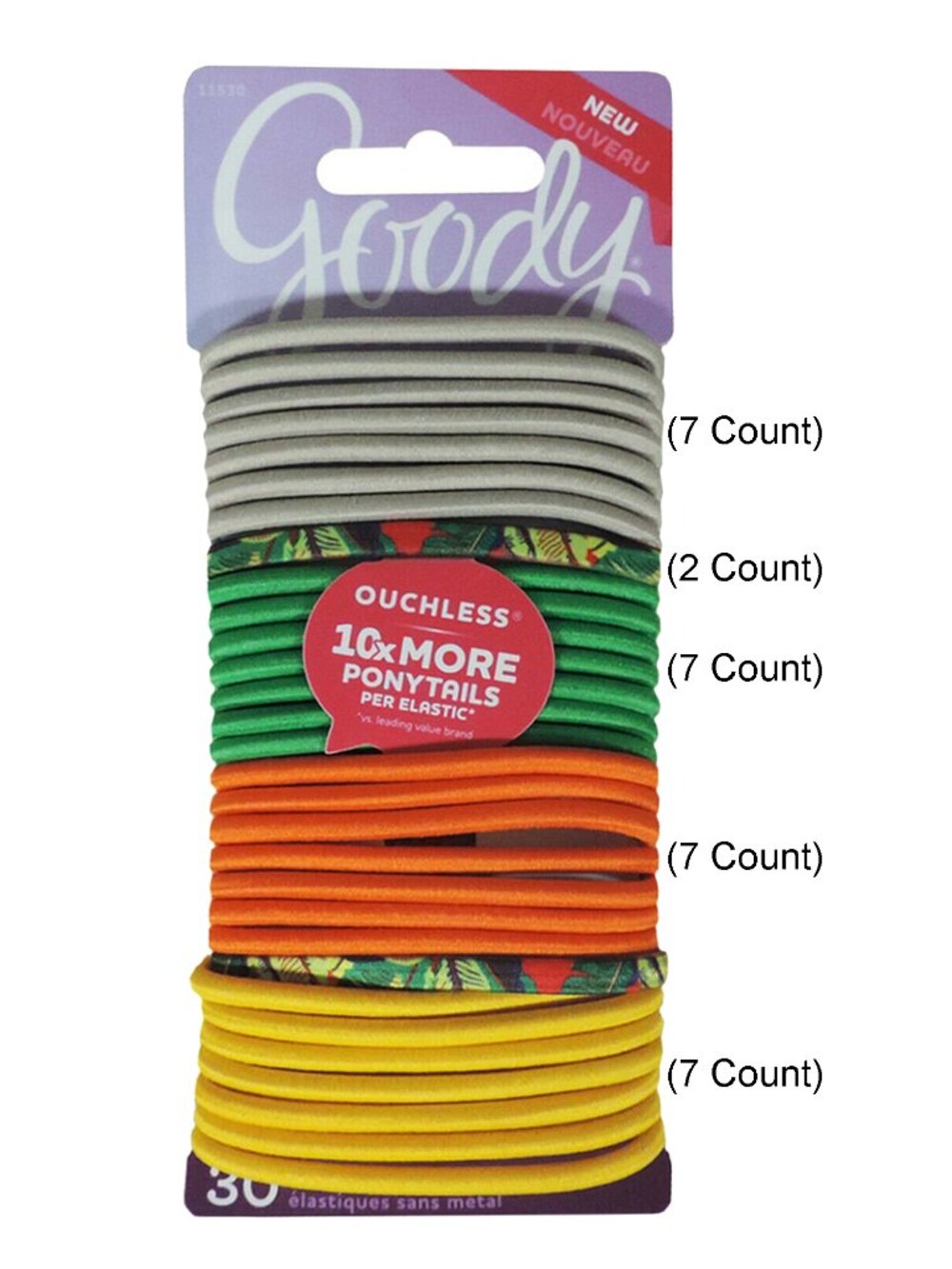 GOODY Ouchless Elastics Hair Ties - 4MM (Medium-Thick Hair) Tropical Garden,30Ct